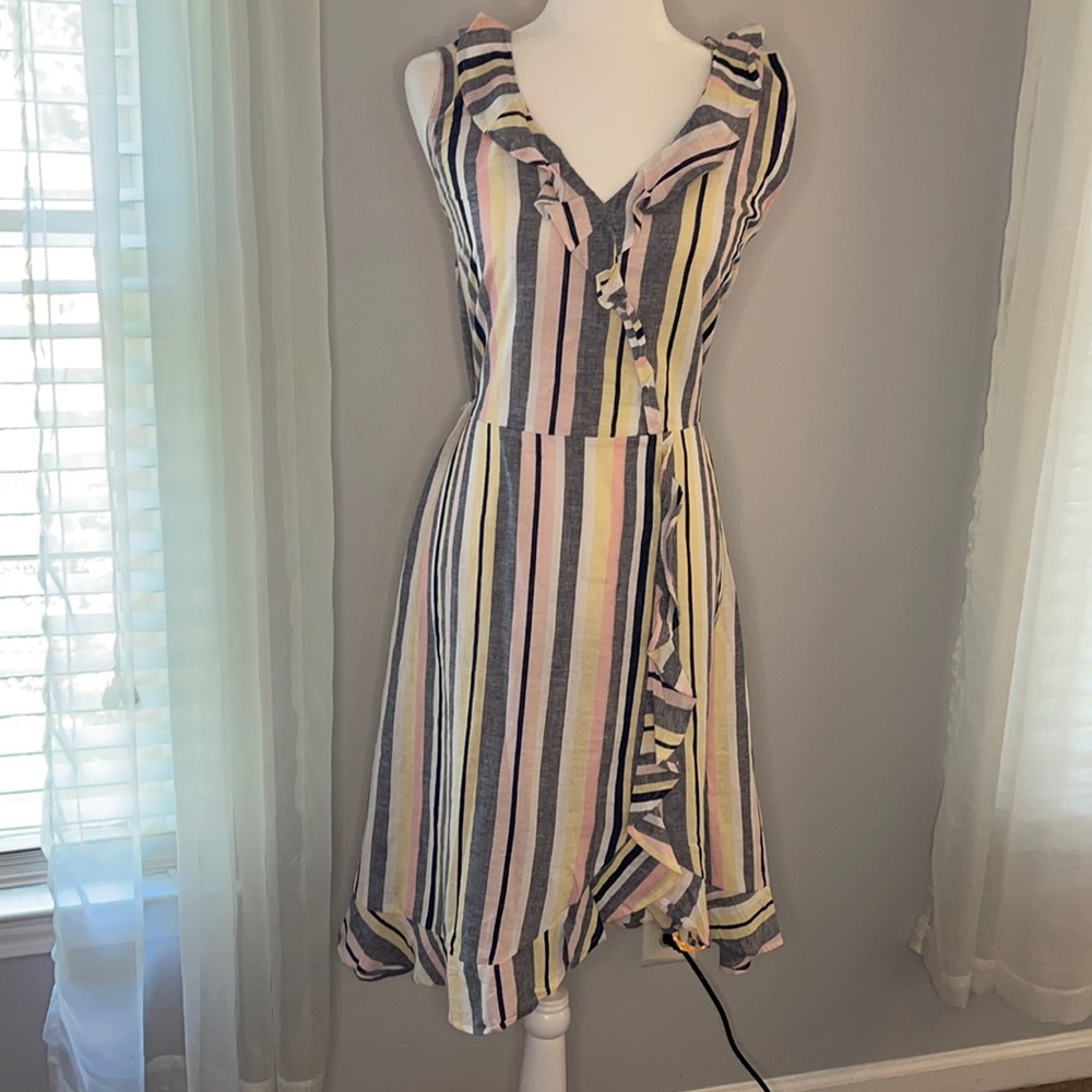 Harlow & Rose Striped Linen Ruffle Dress